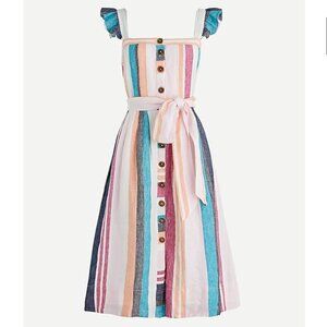J. Crew button-up midi dress w/ ruffle straps in mixed stripe (Size 10)